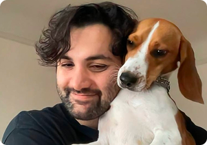 A TrendBeagle founder with a beagle